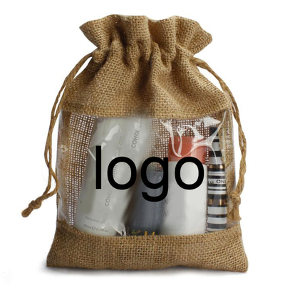 Kerstmiszak van Logo Customized Burlap Favor Bags Drawstring met Duidelijk Venster