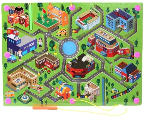 Het Verkeers Houten Magnetisch Raadsel Maze Board Game Educational Toys van de jonge geitjesstad